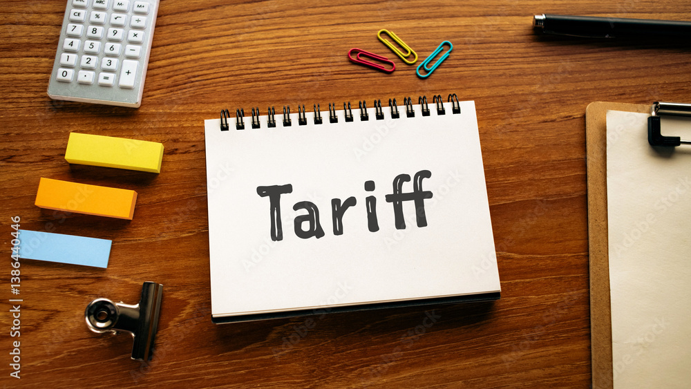 Poster there is notebook with the word tariff. it is as an eye-catching image.