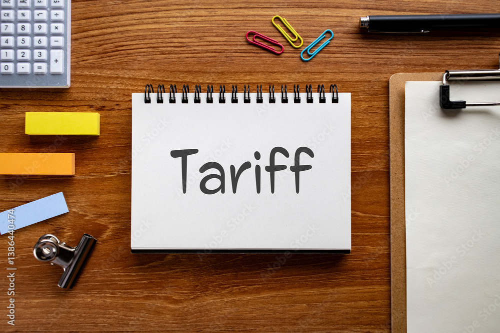 Poster there is notebook with the word tariff. it is as an eye-catching image.