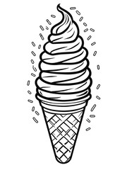Black And White Line Drawing Of An Ice Cream Cone