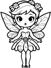 Black-And-White Cartoon Fairy Illustration For Coloring