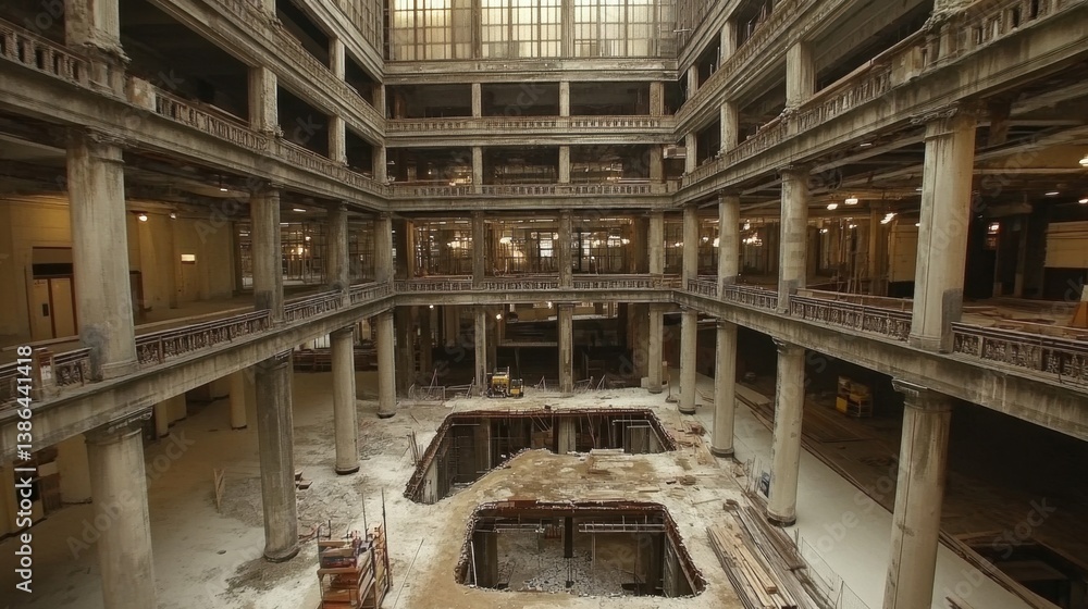 Poster wide shot of a construction site with exposed concrete columns and a partially constructed multi-flo