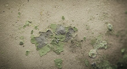 Abstract Texture Close up of Weathered Beige Surface with Green and Gray Mold or Lichen Growth