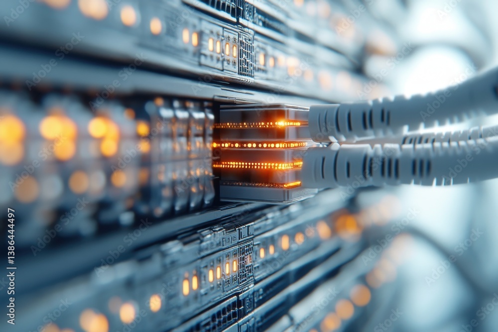 Poster close-up view of a complex circuit board showcasing intricate components and glowing elements, illus