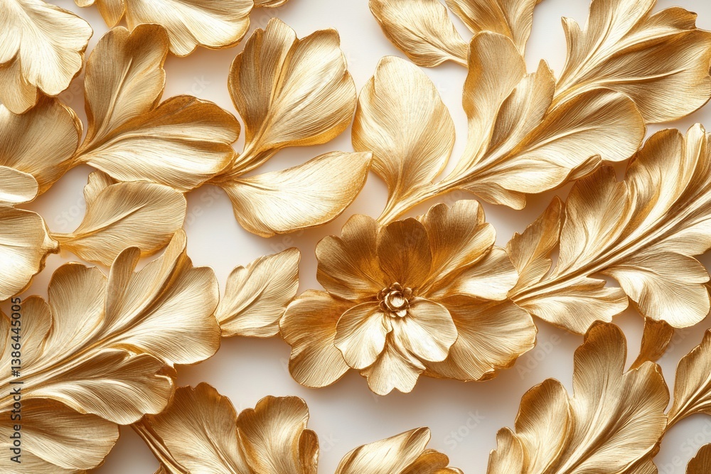 Aufkleber stylized golden leaves adorn a textured surface in an artistic display of nature-inspired elegance a
