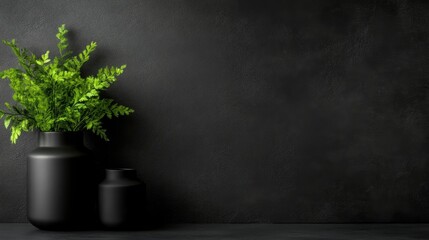 Minimalist black decor with fern