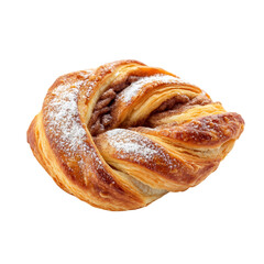 A Soft Cinnamon Twist Pastry with Powdered Sugar Isolated on Transparent Background