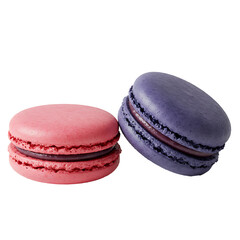 two macaroons in raspberry and blueberry isolated on white background