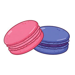 two macaroons in raspberry and blueberry isolated on white background
