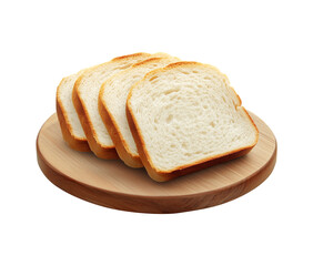 Fresh bread cuts on wood plate, bakery item isolated on transparent background