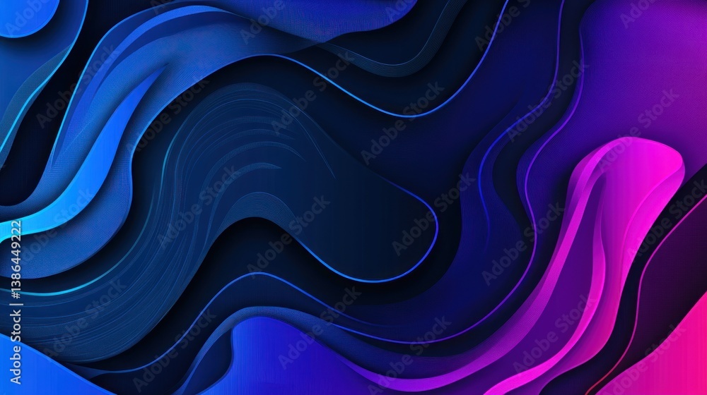 Poster abstract waves in blue and pink tones creating a modern digital background for graphic designs and t