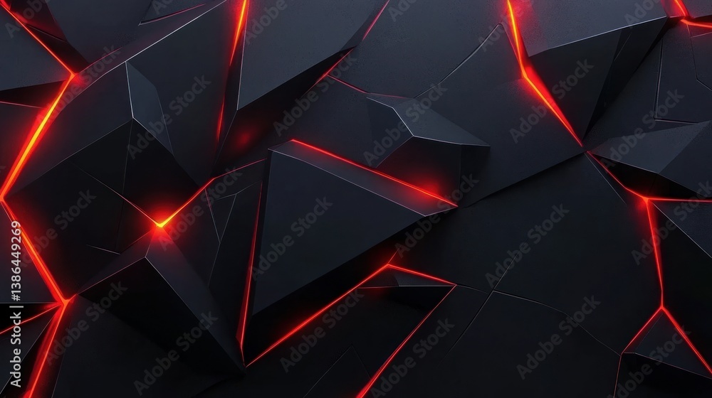 Poster abstract dark background with sharp edges and glowing red accents creating a dynamic and modern visu