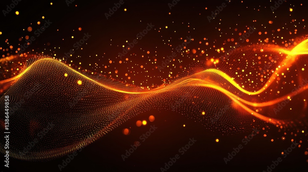 Poster vibrant abstract background with flowing waves, bright particles, and soft glow in dark space for de