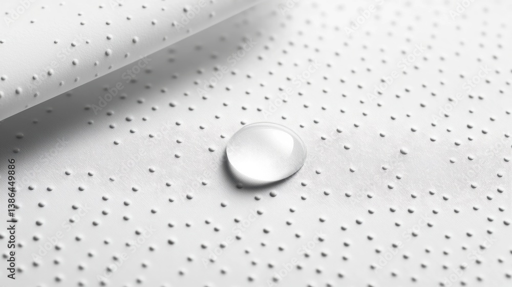 Poster Water droplet resting on textured surface showcasing unique patterns in soft light during a minimalistic setup