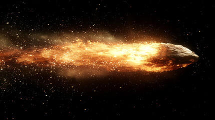 Fototapeta premium Fiery meteoroid streaking across dark space, cosmic background