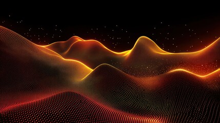 Abstract Digital Landscape with Wavy Patterns and Bright Light Effects in Orange and Gold Tones