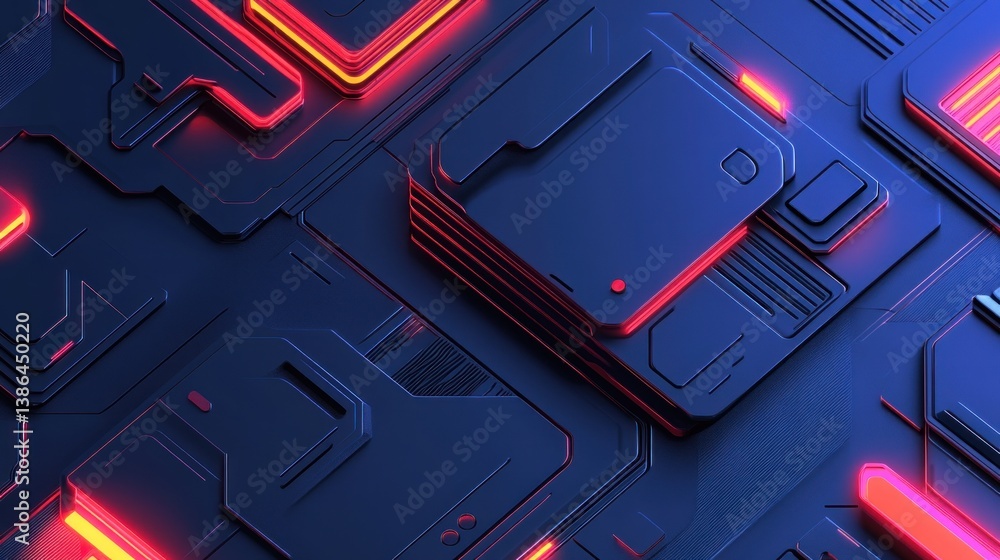 Poster abstract high-tech background with neon lights and geometric shapes for digital design projects or f