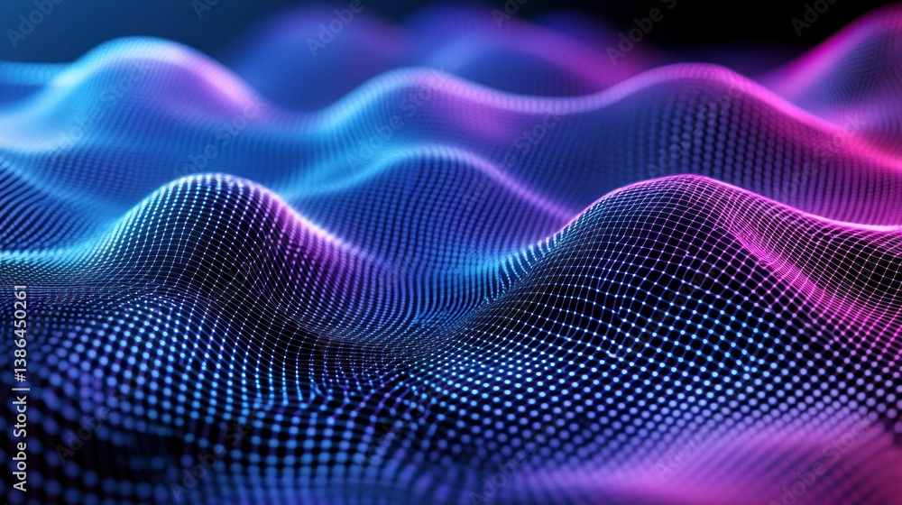 Poster abstract digital waves with vibrant colors in a mesh pattern, suitable for backgrounds and visual co