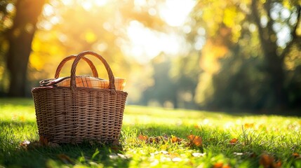 Autumn Picnic Basket in Sunny Park: A Perfect Day