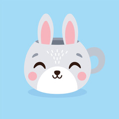 Cute cup in the shape of bunny's head. Vector illustration