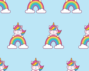 Cute cartoon unicorn and rainbow. Vector children's pattern