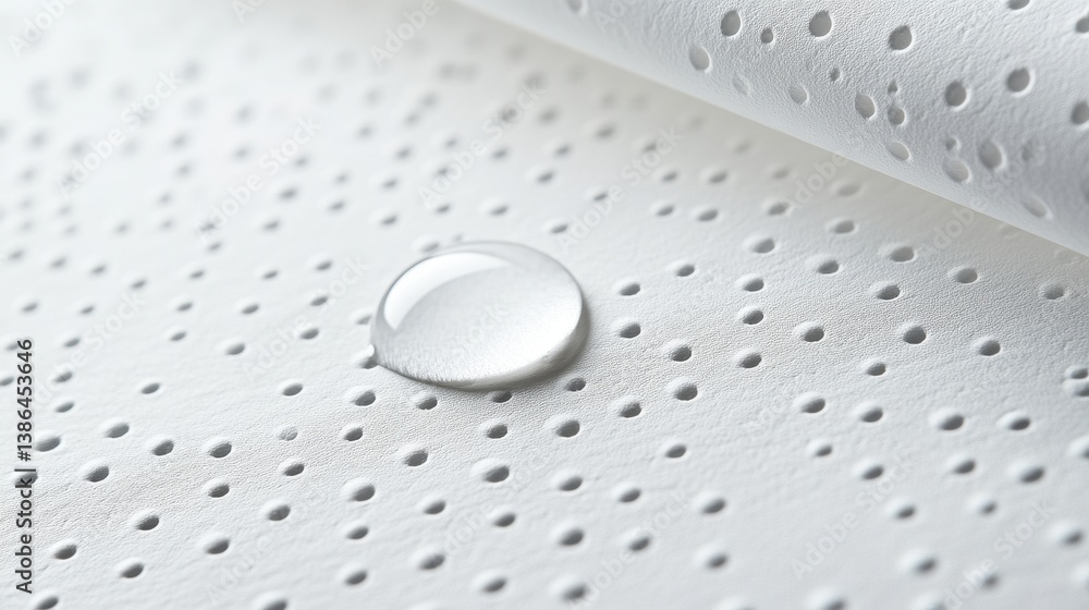 Poster Water droplet resting on textured surface showcasing unique patterns in soft light during a minimalistic setup