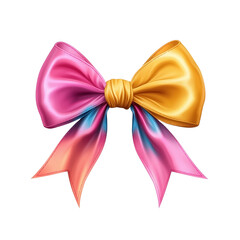 Decorative bow with pink, orange, yellow, and blue color gradients on transparent background
