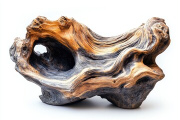 Handcrafted wooden bowl showcasing intricate grain patterns and unique shape created from natural wood, perfect for a rustic decor accent