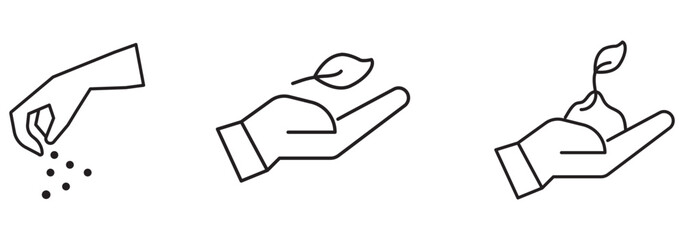 Vector icon of hand with plant seeds, Plant seeds, Floating or falling leaves icon, Vector illustration Design EPS 10 