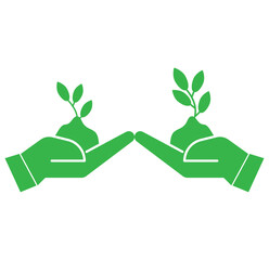  Set Growth Eco Tree Environment. Plant in Human Hand Symbol Collection on White Background. eps 10 