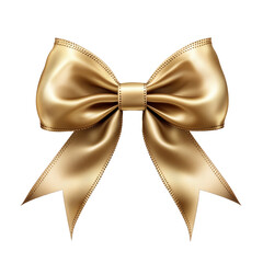 Golden ribbon bow with intricate pattern on transparent background