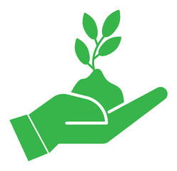 Green tree growing in hand vector illustration. Hand holding plant tree icon isolated on white background. Save nature concept .EPS 10 