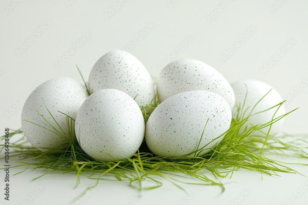 Poster decorative white speckled eggs arranged in a nest of green grass create a subtle spring ambiance per