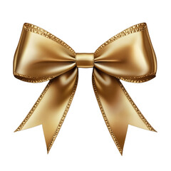 Elegant gold ribbon bow with delicate pattern on transparent background