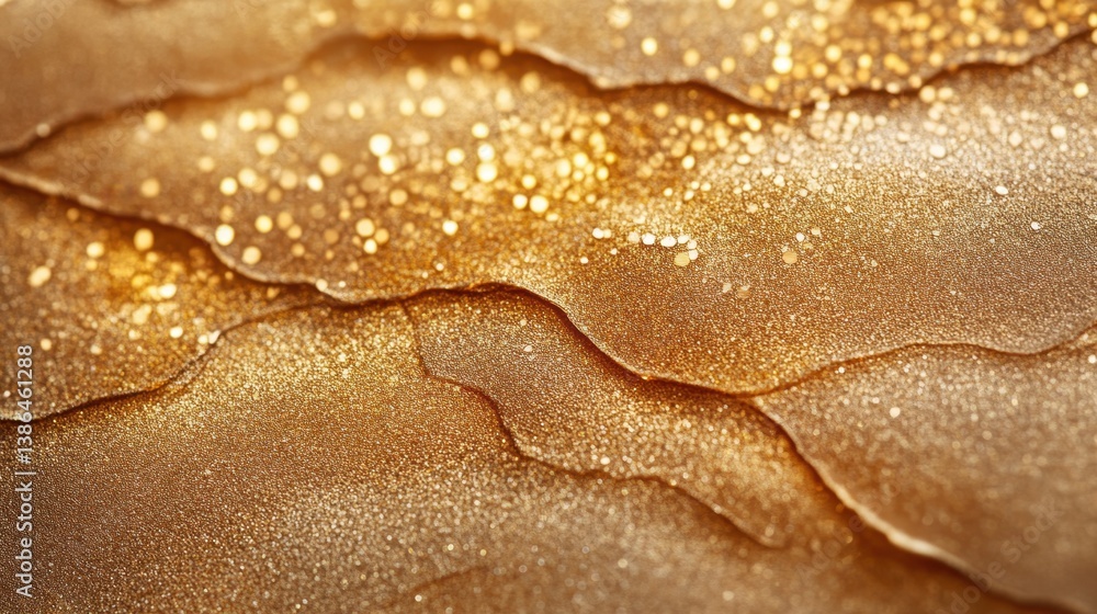 Poster Golden bubbles float atop a shimmering surface, creating an elegant and captivating display in a warm light setting