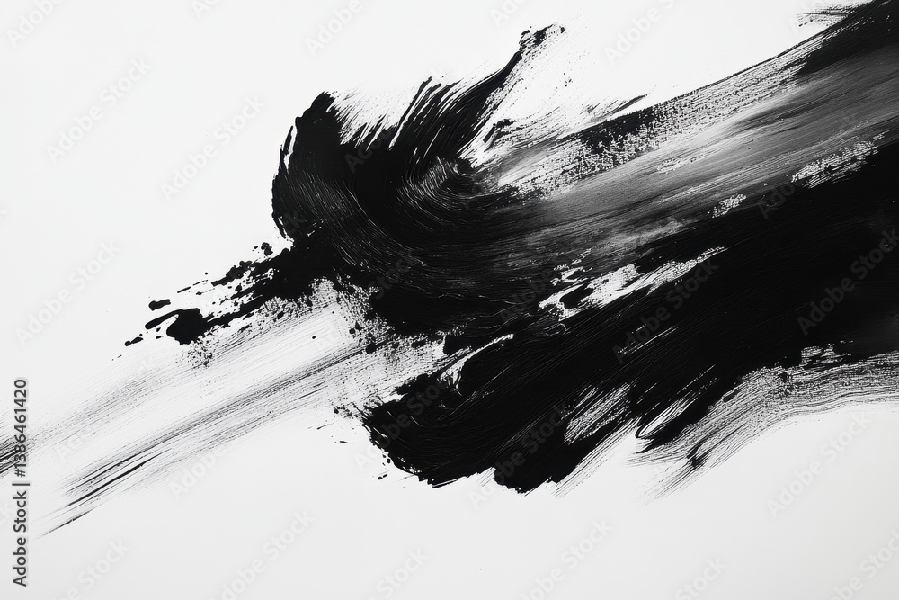 Poster bold black and white brush stroke art created on canvas, showcasing dynamic movement and texture in 