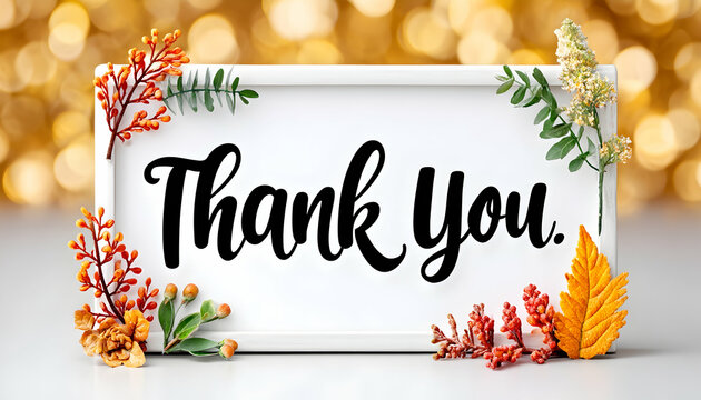 Autumnal thank you message on a framed board
