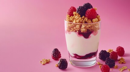 A creamy yogurt parfait with granola, honey, and fresh berries. Featuring healthy snacks
