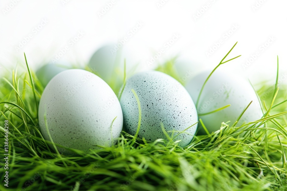 Aufkleber decorative white speckled eggs arranged in a nest of green grass create a subtle spring ambiance per