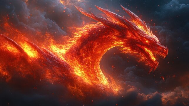 Red dragon profile view dark fantasy art fiery detailed illustration