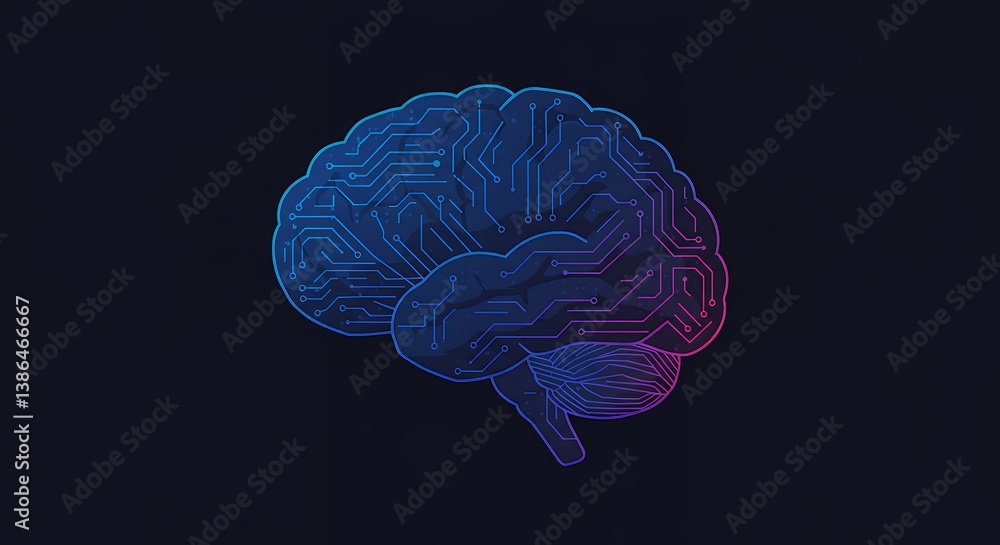Aufkleber digital brain illustration with circuit board patterns symbolizing artificial intelligence and neura