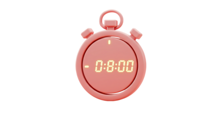 A pink digital timer displaying zero minutes and eight seconds against a black background studio shot