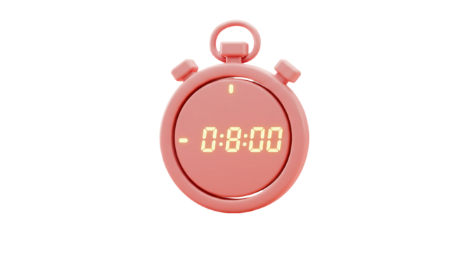 A pink digital timer displaying zero minutes and eight seconds against a black background studio shot