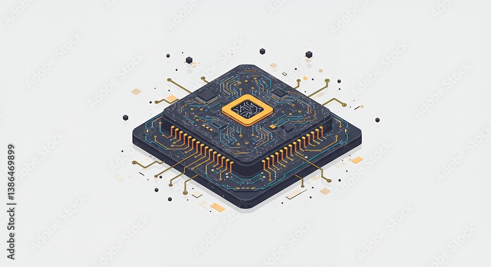 Aufkleber intricate isometric microchip illustration representing advanced technology and artificial intellige