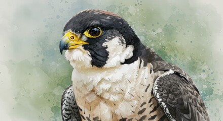 Peregrine Falcon Portrait Detailed Watercolor Bird of Prey Illustration