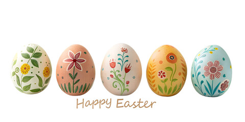 various painted Easter eggs isolated on transparent background	