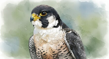Peregrine Falcon Detailed Watercolor Portrait Avian Predator Bird Art Illustration