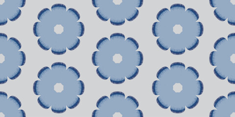 Seamless abstract hand drawn brush line cute geometric floral pattern, Japanese and ethnic wood carving, engraving texture background in blue, simple graphic for textile, carpet, decoration