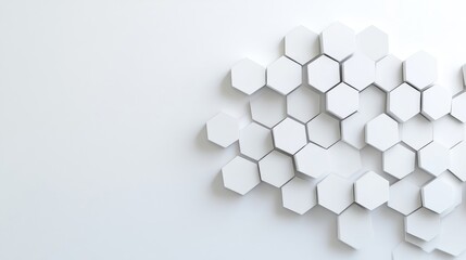 Abstract white hexagon pattern on a plain background.  A 3D design with a modern aesthetic.  Geometric shapes create a sense of depth and visual interest