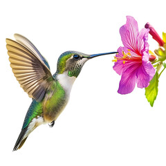 Fototapeta premium Hummingbird Flying Next to Flower Isolated on Transparent Background