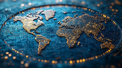 
A circular global map etched on a microchip symbolizes the interconnectedness of global semiconductor trade, representing modern technology, globalization, and digital communication.

